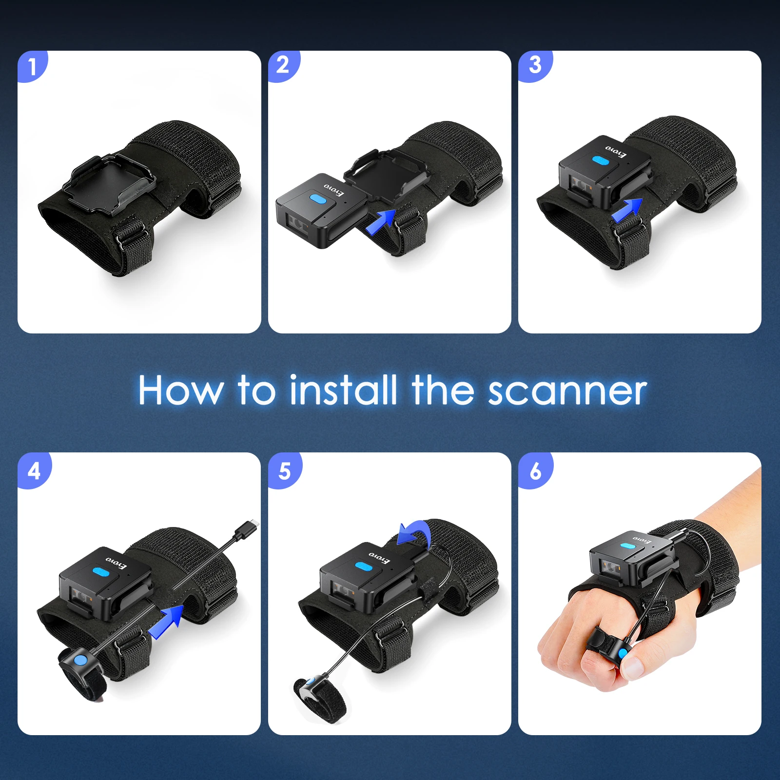Wireless Barcode Scanner 2D Qr Laser - Eyoyo يمكن ارتداؤها 2D بلوتوث ماسح