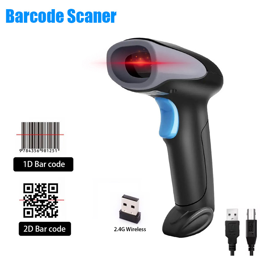 Wireless Barcode Scanner 2D Qr Laser - يده 1D 2D ماسح الباركود السلكية/اللاسلكية