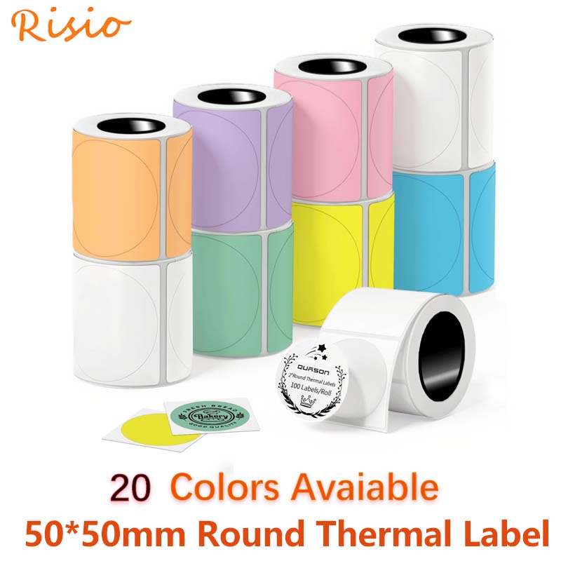 Round Sticker Thermal Labels Colored - لفافة ملصقات حرارية دائرية مقاس 50
