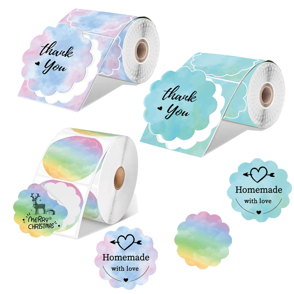 Round Sticker Thermal Labels Colored - 3 لفات من ملصقات الألوان الدائرية