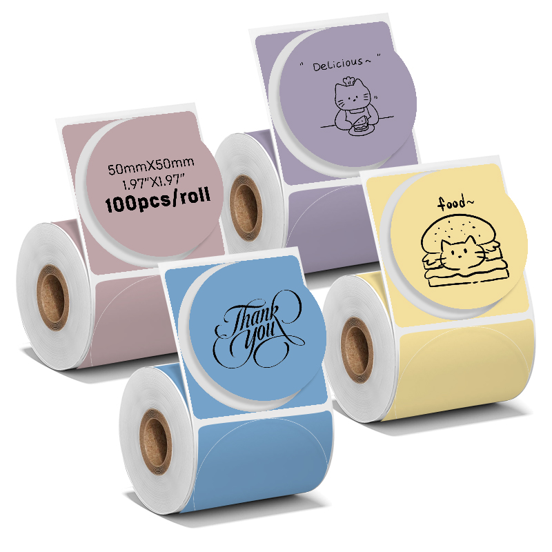 Round Sticker Thermal Labels Colored - 4 لفات من الملصقات الحرارية الملونة