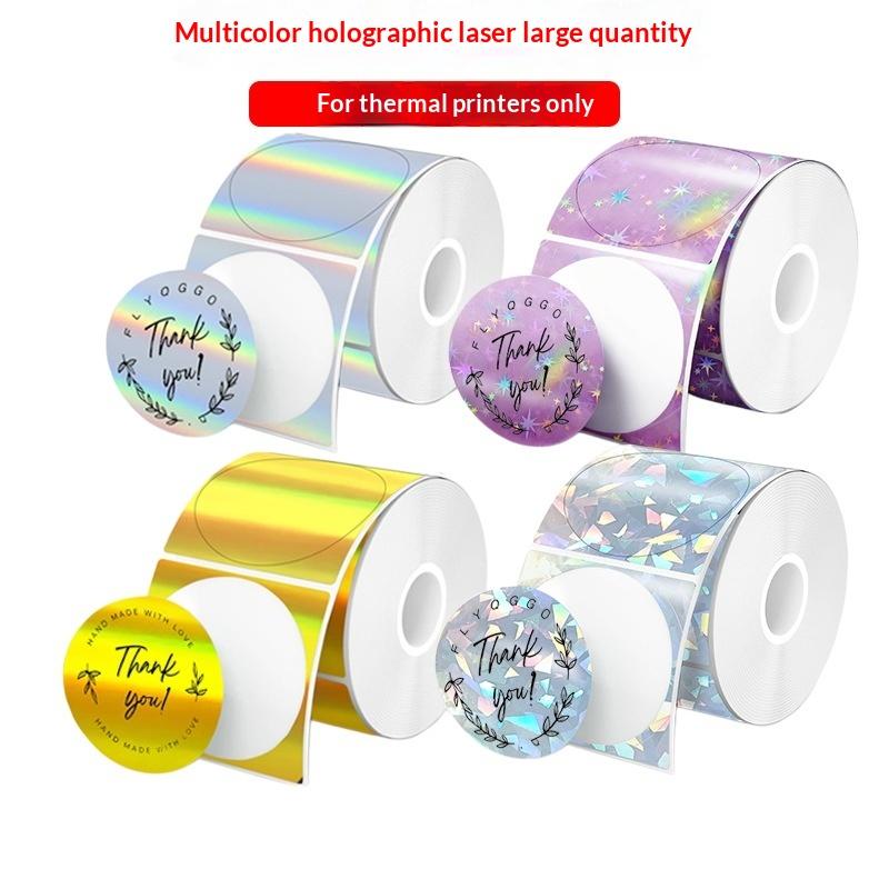 Round Sticker Thermal Labels Colored - لفة واحدة من ملصقات الليزر الملونة