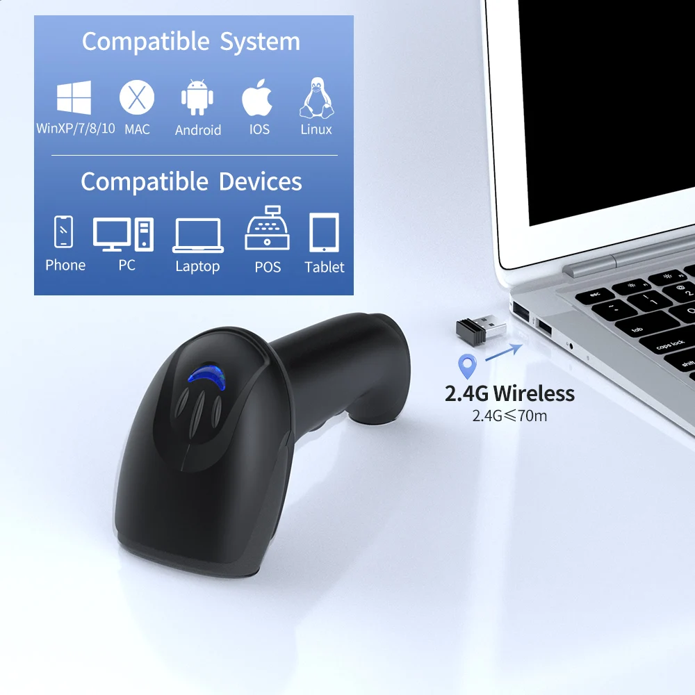 ماسح ضوئي محمول لاسلكي للباركو - مراجعة Wireless Barcode Scanner 2D Qr Laser وسعره