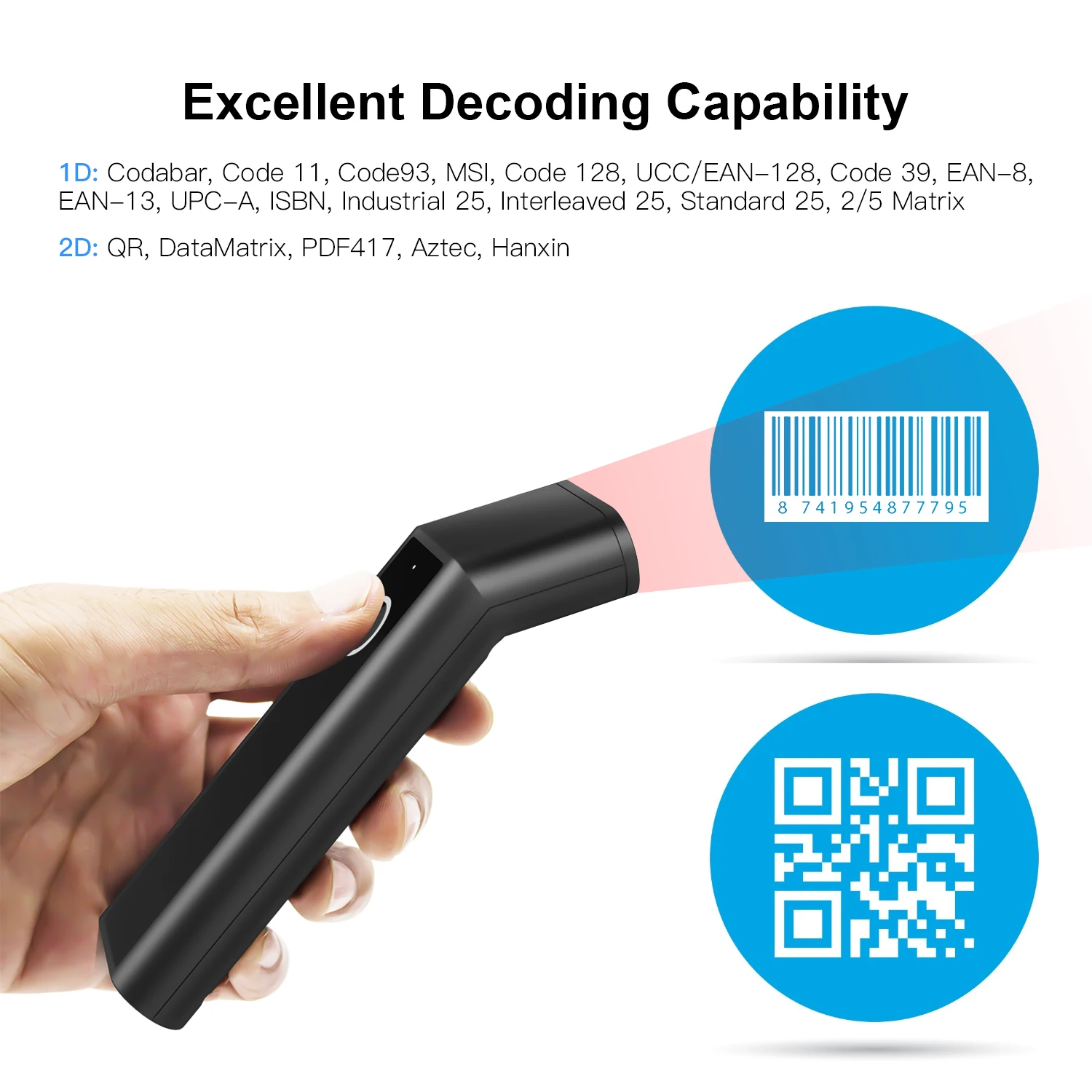 ماسح ضوئي صناعي متين بعيد المد - مراجعة Wireless Barcode Scanner 2D Qr Laser وسعره