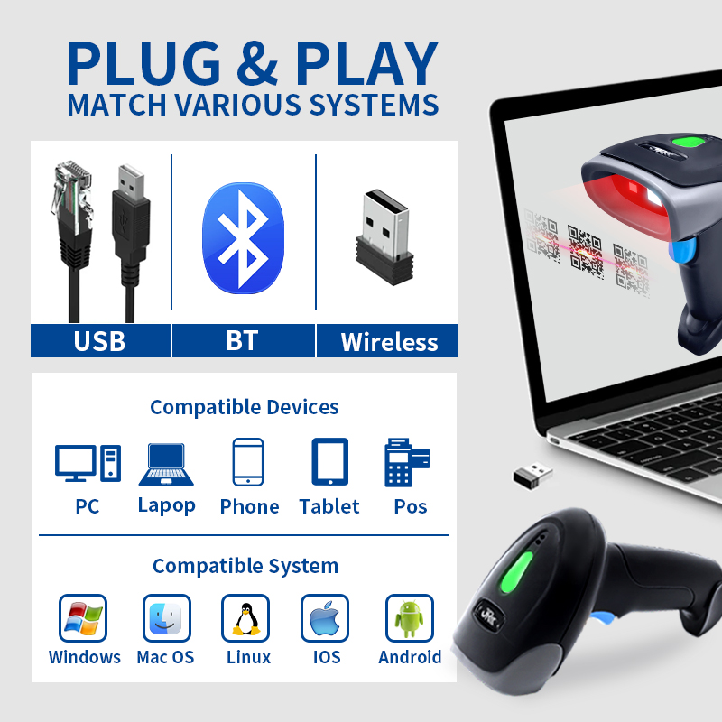 قارئ باركود محمول سلكي ولاسلكي - مراجعة Wireless Barcode Scanner 2D Qr Laser وسعره