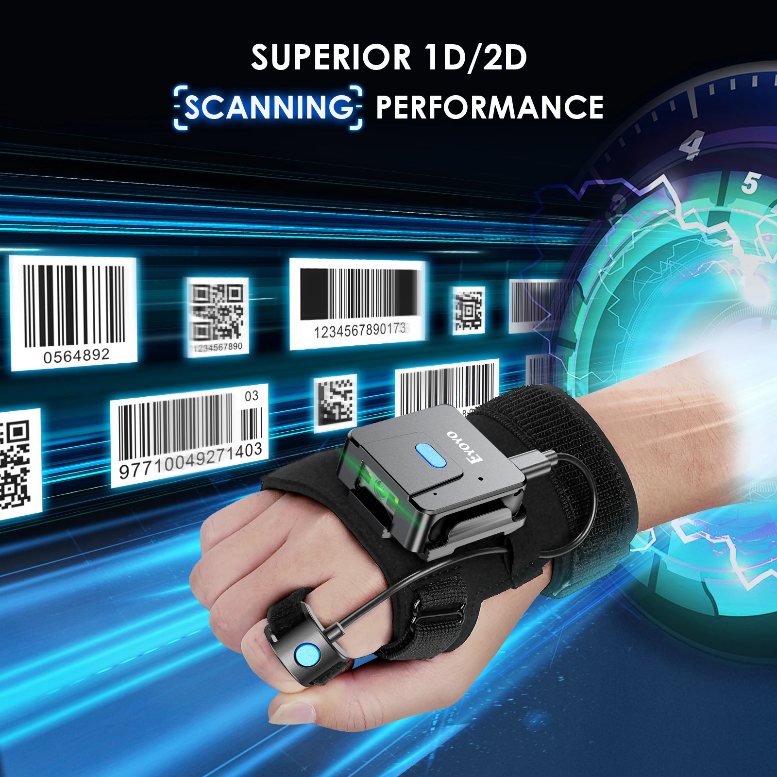 Eyoyo يمكن ارتداؤها 2D بلوتوث  - مراجعة Wireless Barcode Scanner 2D Qr Laser وسعره