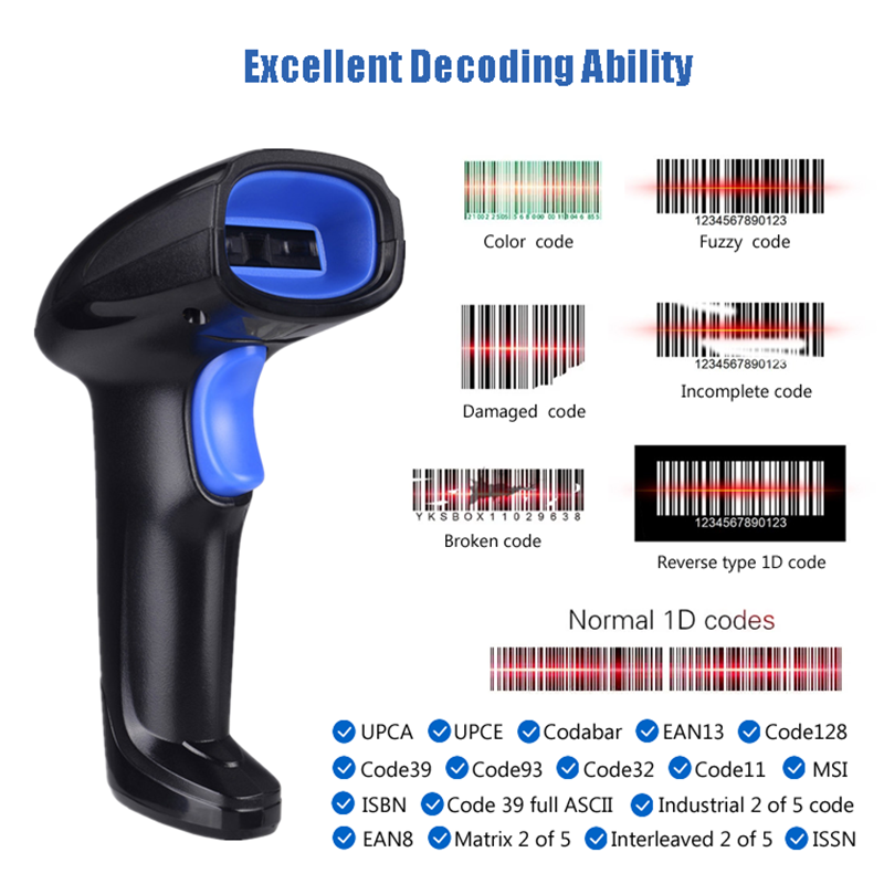 RS1100 اللاسلكية السلكية البار - مراجعة Wireless Barcode Scanner 2D Qr Laser وسعره