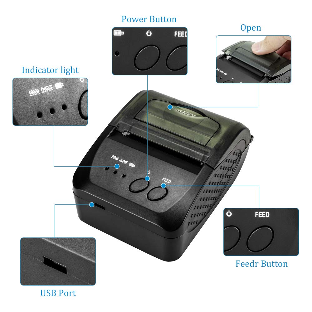 طابعة محمولة صغيرة تعمل بالبلو - مراجعة Bluetooth Portable Thermal Receipt Printer 58Mm وسعره