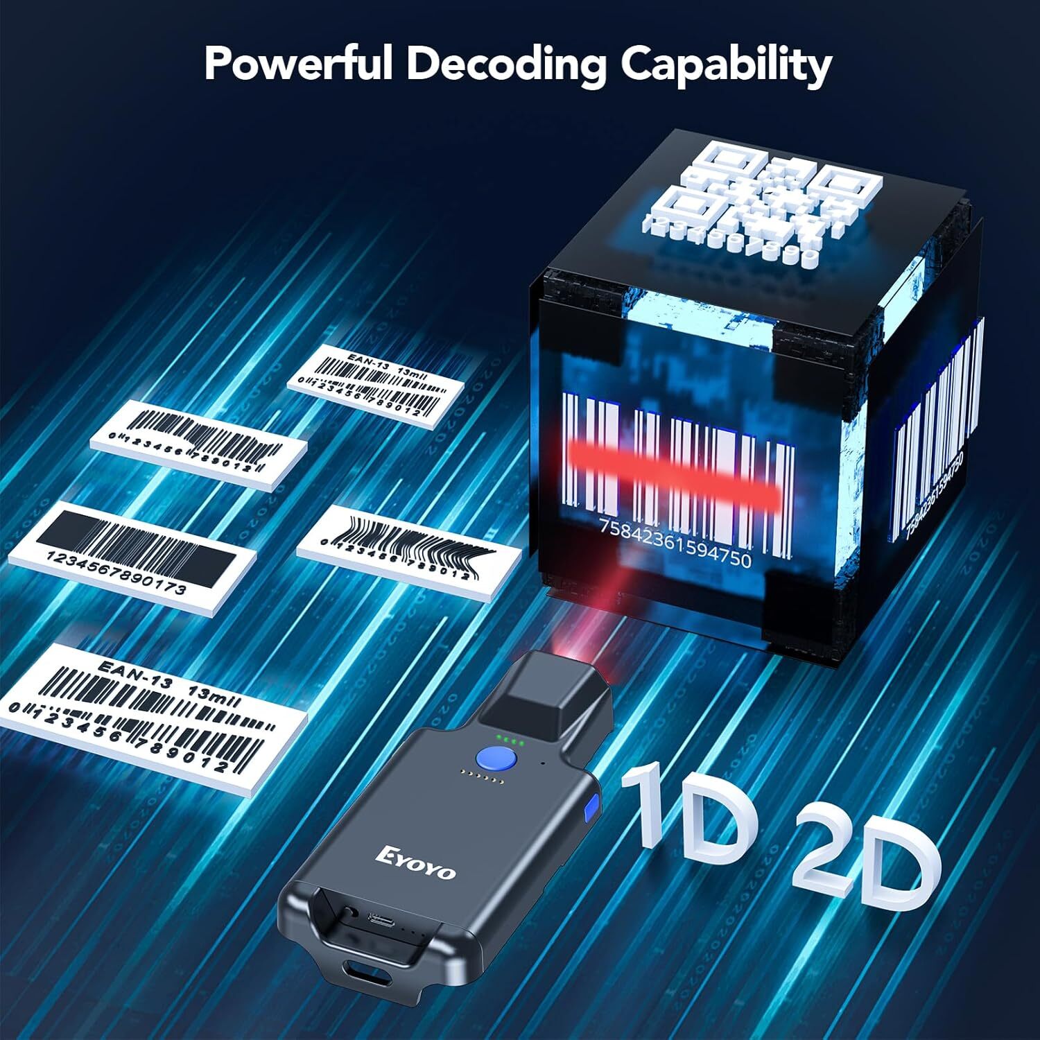 Eyoyo EY 036 plus 2D ماسح البا - مراجعة Wireless Barcode Scanner 2D Qr Laser وسعره